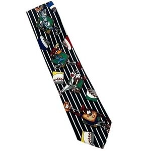 Looney Tunes Mania 1993 Baseball Men's Silk Tie Bugs Bunny Taz Sylvester Vintage